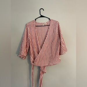 Red and white striped wrap top